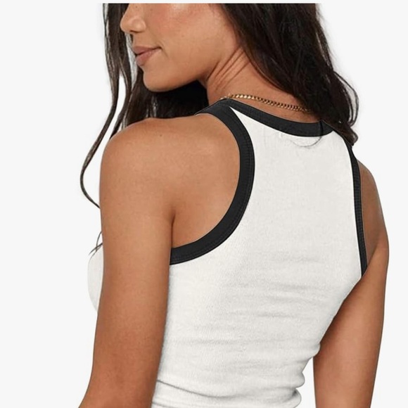 White and Black Ribbed Crop Top - Picture 2 of 6